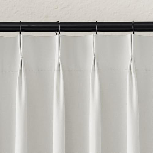 Linen Look Pinch Pleat Curtains Beige White Room Darkening Curtains 96 Inches Long, Neutral Moder... | Amazon (US)