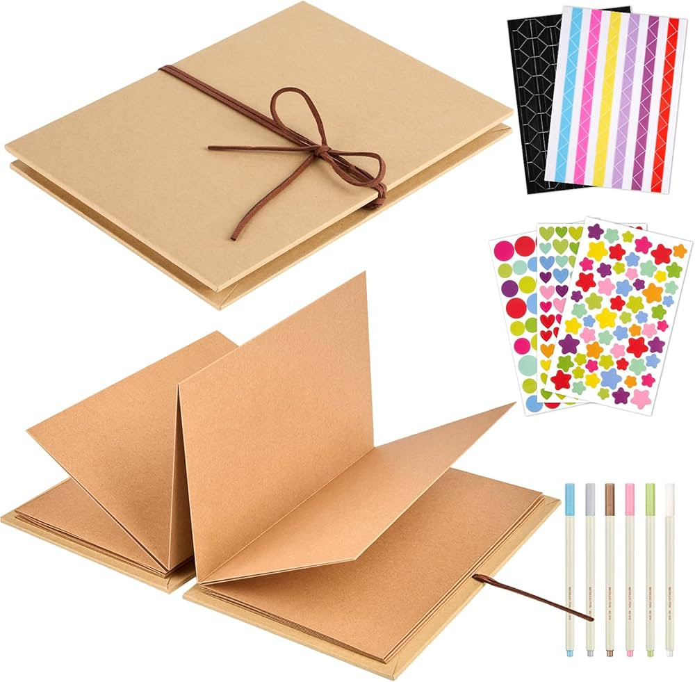 6 x 8 Inch Small Scrapbook Album with Brown Pages, Stretchable Folding Photo Album with DIY Acces... | Amazon (US)