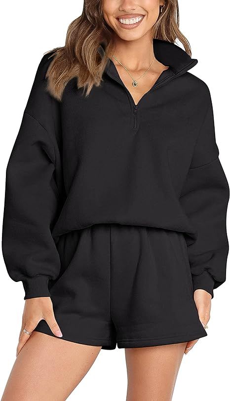MEROKEETY Women's 2024 Fall Oversized 2 Piece Lounge Sets Long Sleeve Zipper Shorts Sweatsuit Out... | Amazon (US)