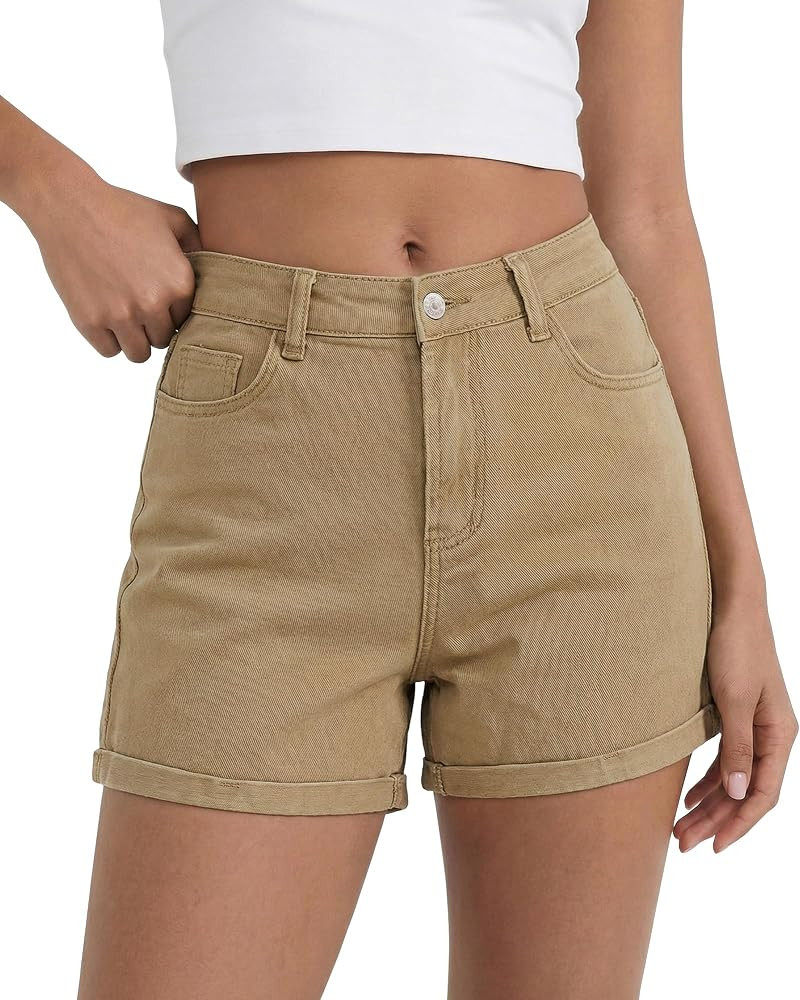 luvamia Jean Shorts for Women High Waisted Trendy Cuffed Hem Casual Summer Stretchy Comfortable 2... | Amazon (US)
