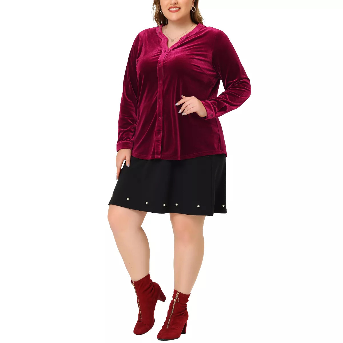 Agnes Orinda Plus Size Shirt for Women Velvet Top Long Sleeve V Neck Button Down Shirts | Target