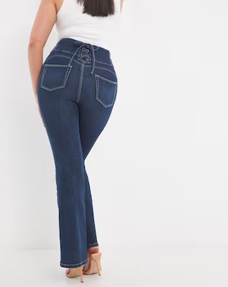 Corset Booty Shaper Blue Bootcut Jeans | Simply Be (UK)