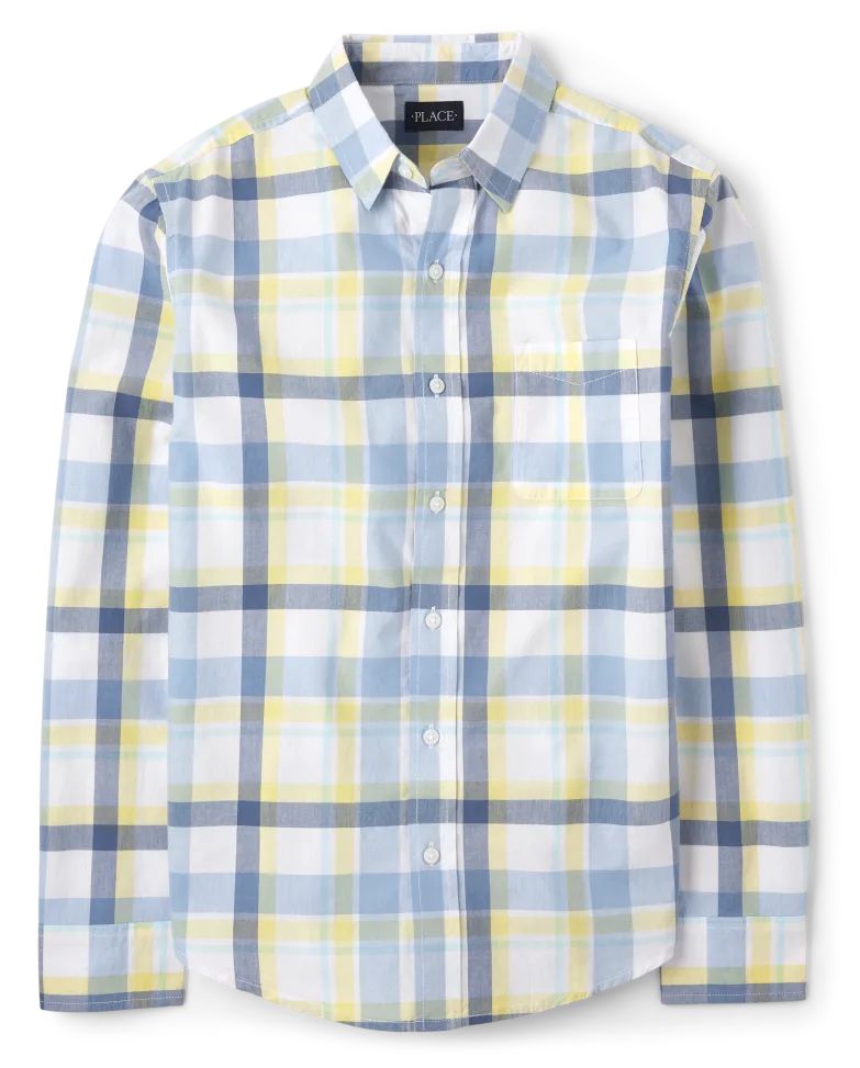 Mens Dad And Me Plaid Poplin Button Down Shirt - sun valley | The Children's Place