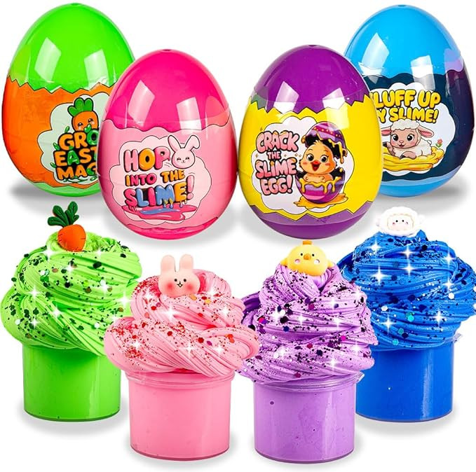 Easter Basket Stuffers for Kids – 4-Pack Butter Slime Eggs with Colorful Slimes, Glitter, and F... | Amazon (US)