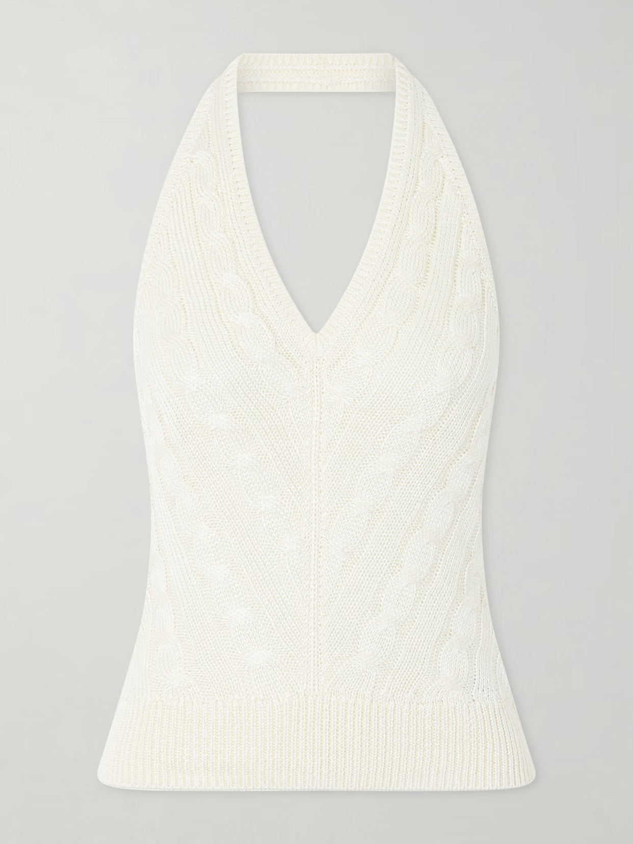 Ralph Lauren Collection - Cable-knit Silk Halterneck Top - Neutrals | NET-A-PORTER (US)