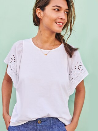 Eyelet Flutter-Sleeve Jersey-Knit Top for Women | Old Navy (US)