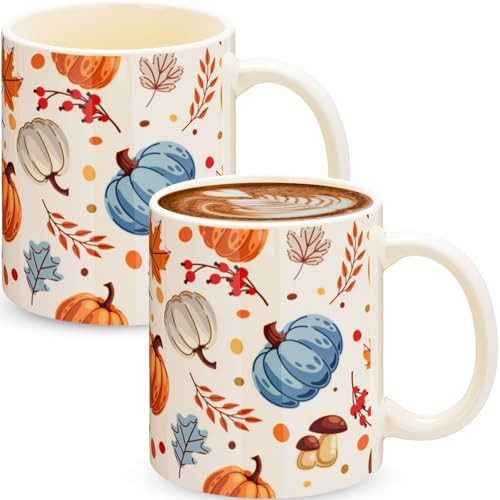 Sliner 11 oz Pumpkin Ceramic Coffee Mugs Set of 2 Thanksgiving Fall Cup Gifts Festive Tea Cup Autumn Holiday Birthday Gifts for Men Women | Amazon (US)
