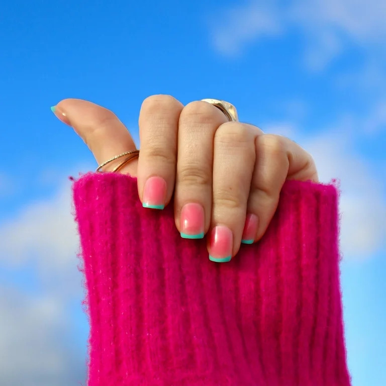 Lottie London Stay Press'd, Press on Nail Set, Pink with Green Tips Squoval Shape, Watermelon, 24... | Walmart (US)