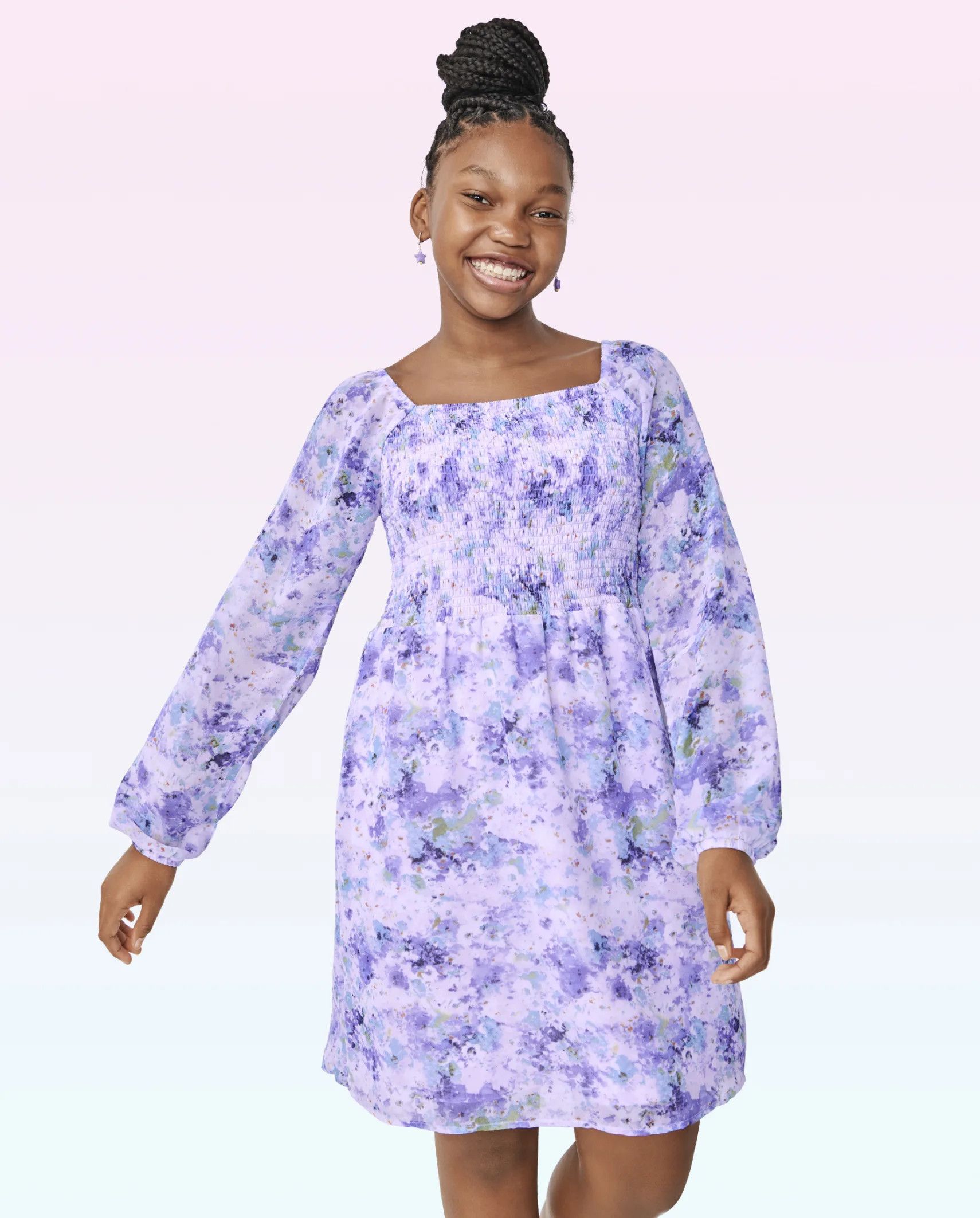Girls Print Smocked Dress - lacrosse violet neon | The Children's Place