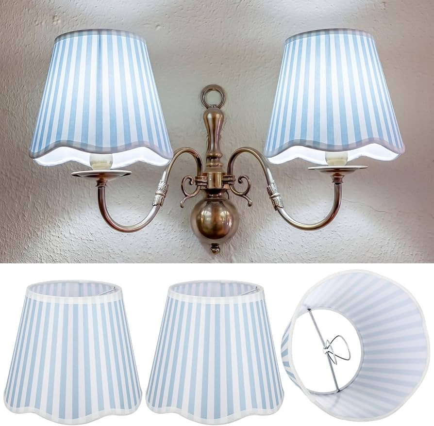 Gerrii 2 Pcs Blue and White Striped Scalloped Lamp Shades | Amazon (US)