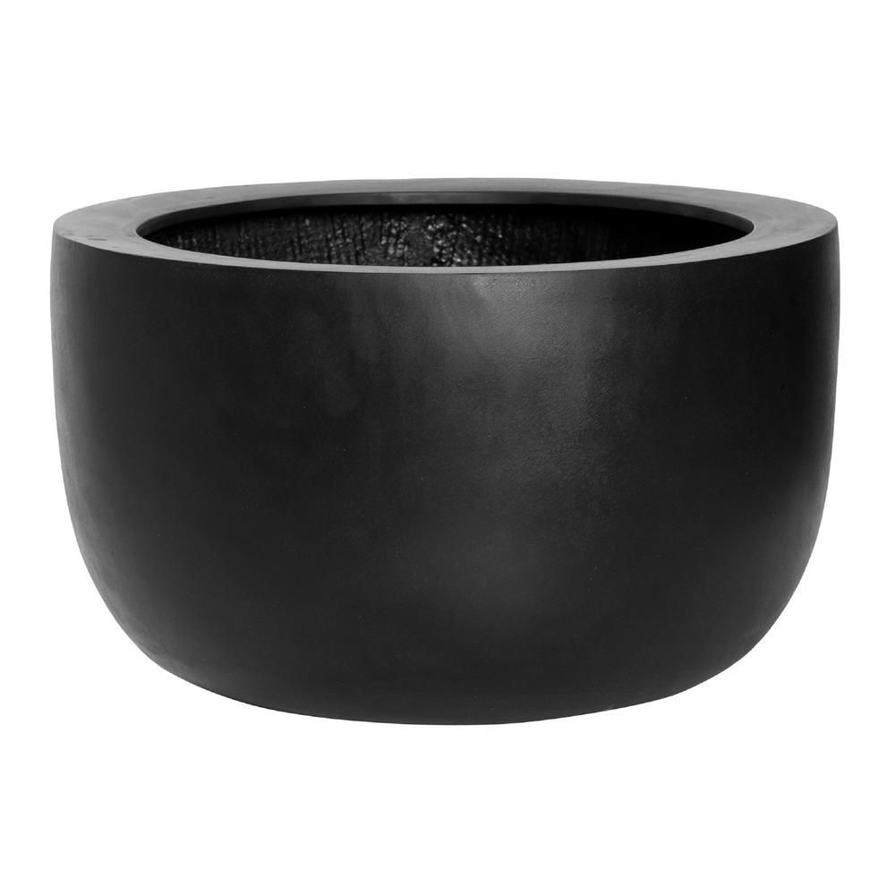 P POTTERYPOTS Sunny Large 17.7 in. Dia Black Fiberstone Indoor Outdoor Modern Round Planter | The Home Depot