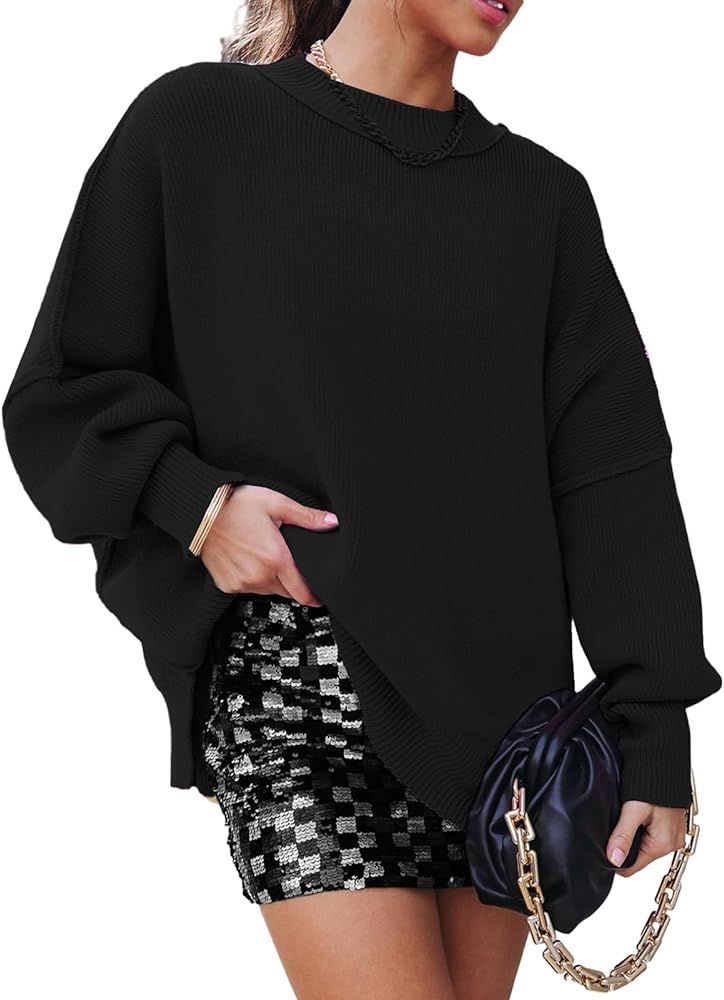 EagleGirl Womens Oversized Batwing Sweater Crewneck Long Sleeve Drop Shoulder Knit Pullover Tops | Amazon (US)