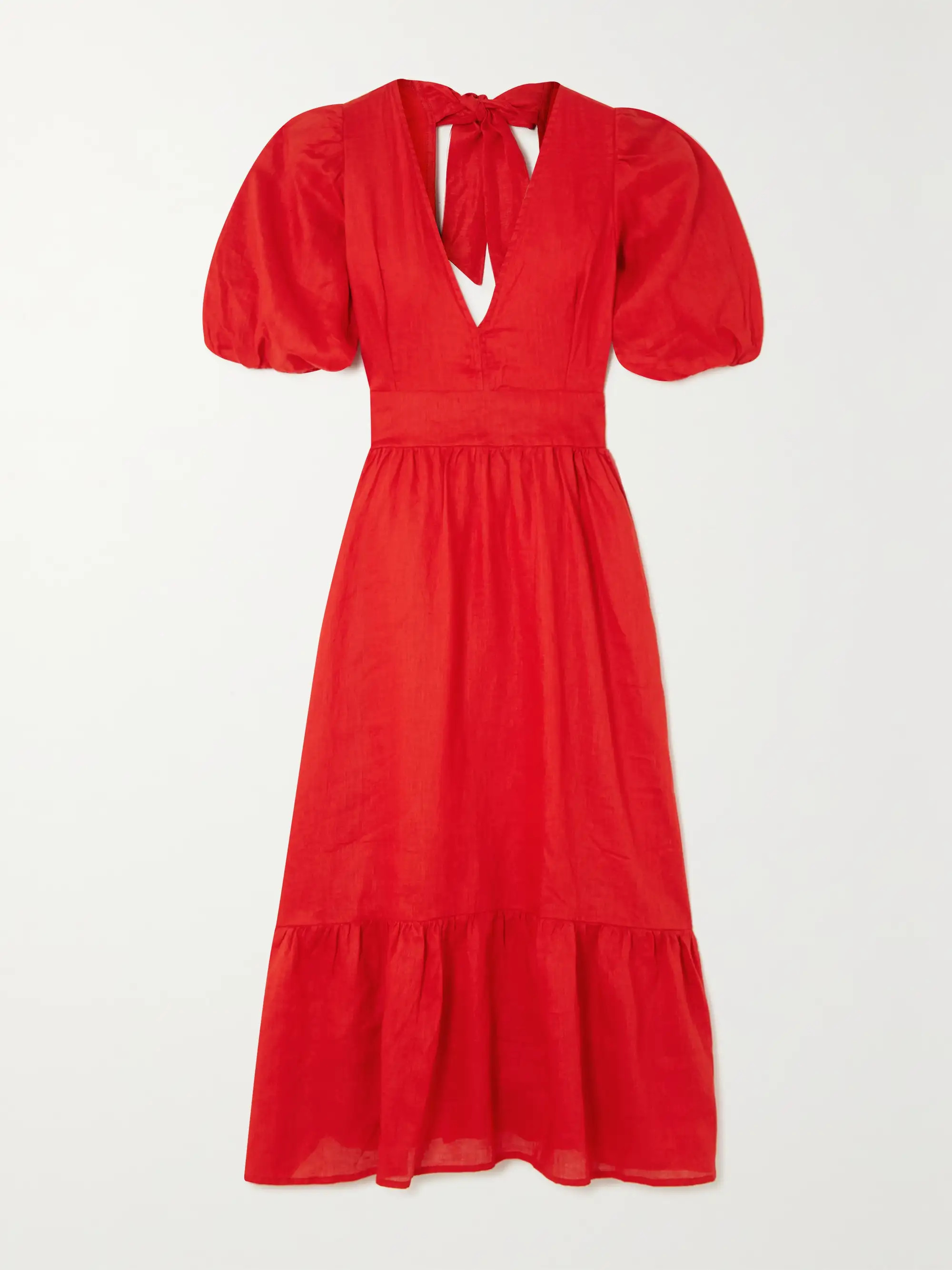 Red Romilla open-back linen midi dress | FAITHFULL THE BRAND | NET-A-PORTER | NET-A-PORTER (US)