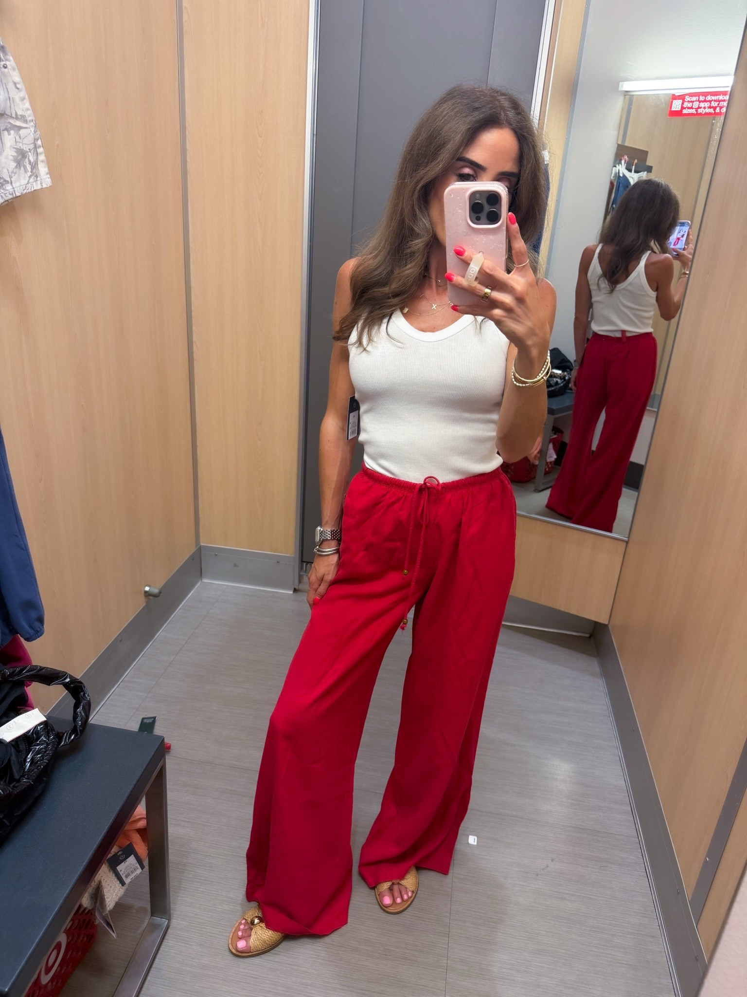 Petite friendly red wife leg lien pants. Lightweight and so flattering wearing xxs

#LTKPetite #LTKSaleAlert #LTKootd