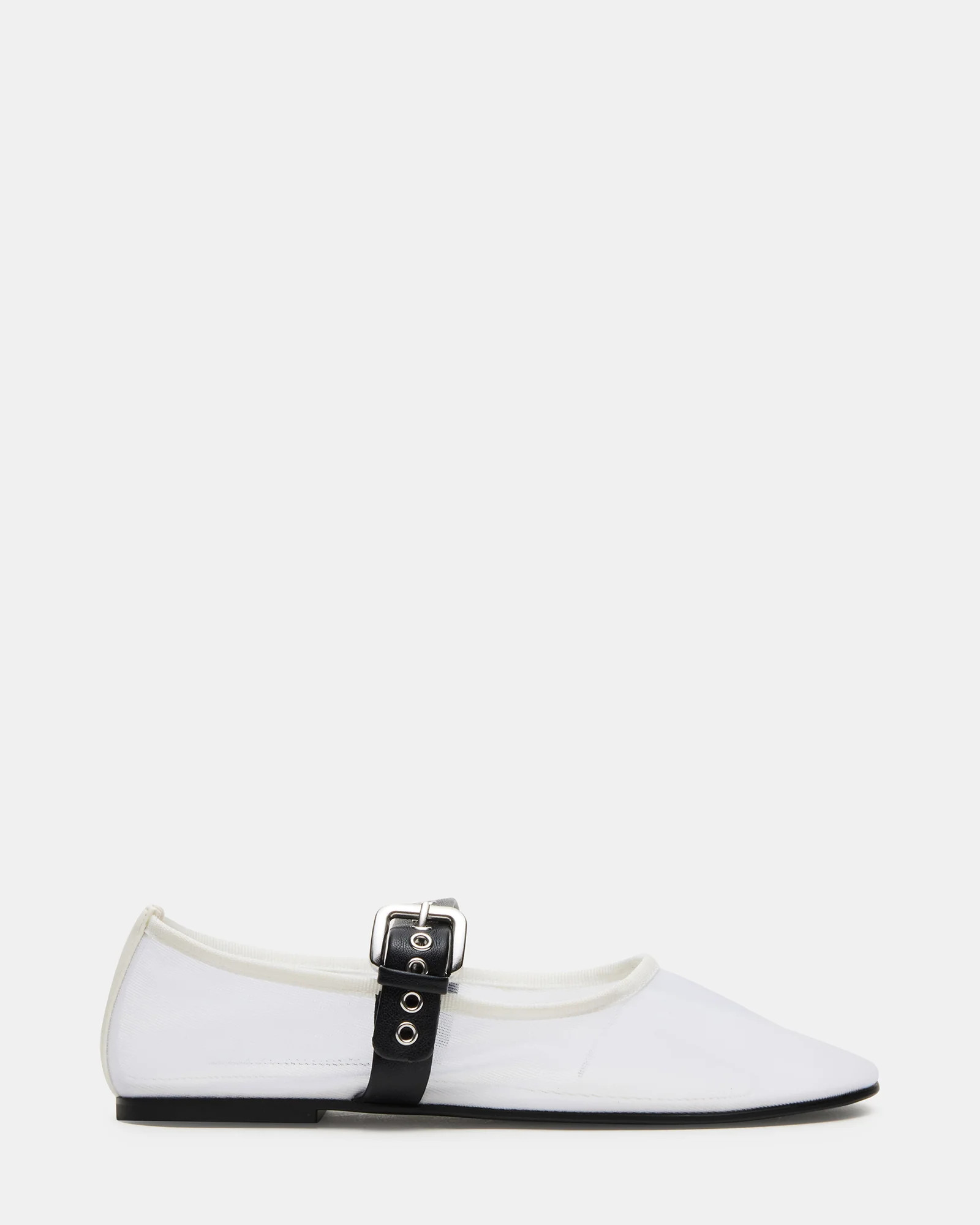MITSY White/Black Mary Jane Mesh Ballet Women's Flat | Steve Madden (US)