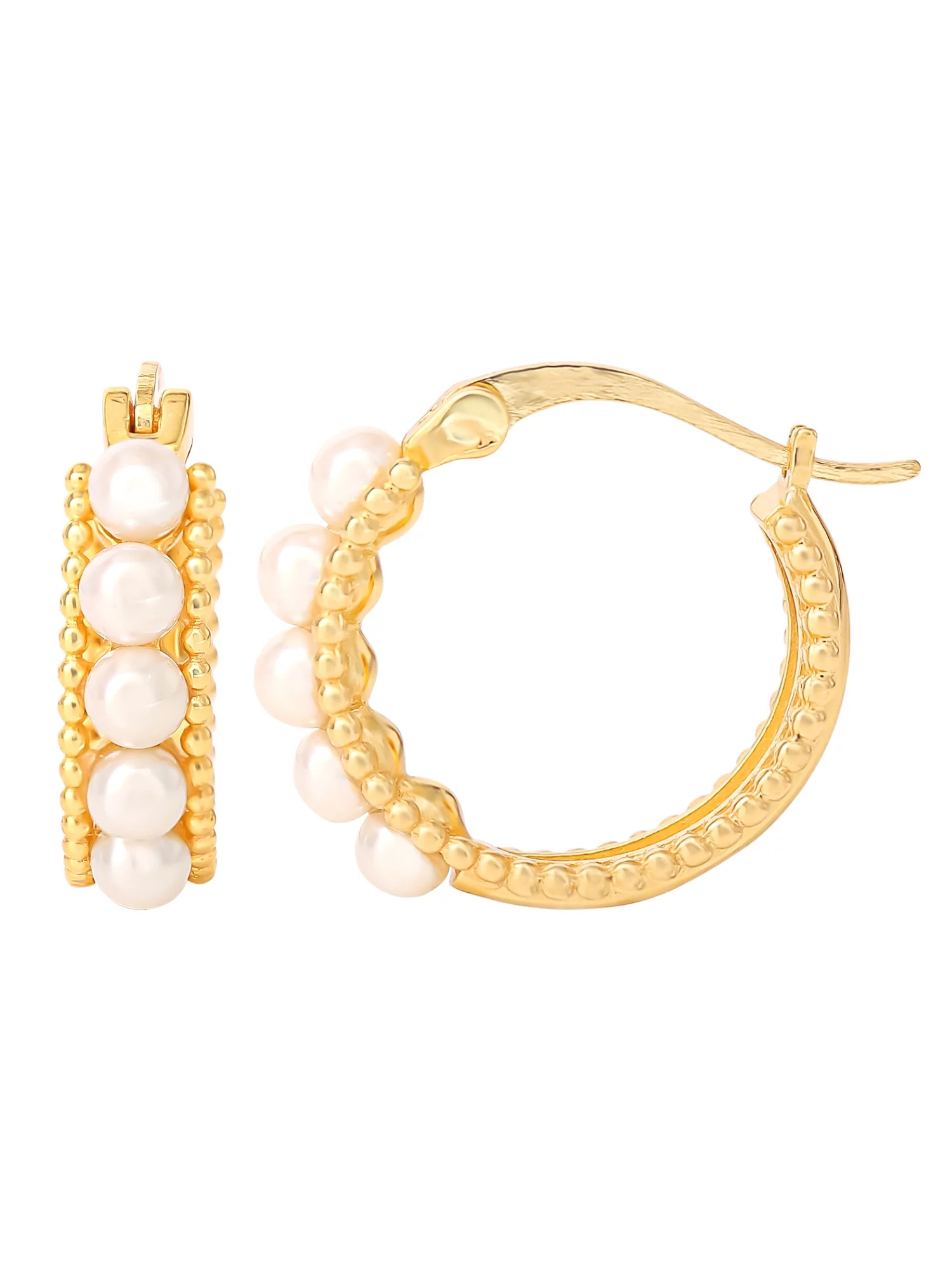 JS Jessica Simpson Women’s Gold Plated Sterling Silver Pearl Huggie Hoop Earrings | Walmart (US)