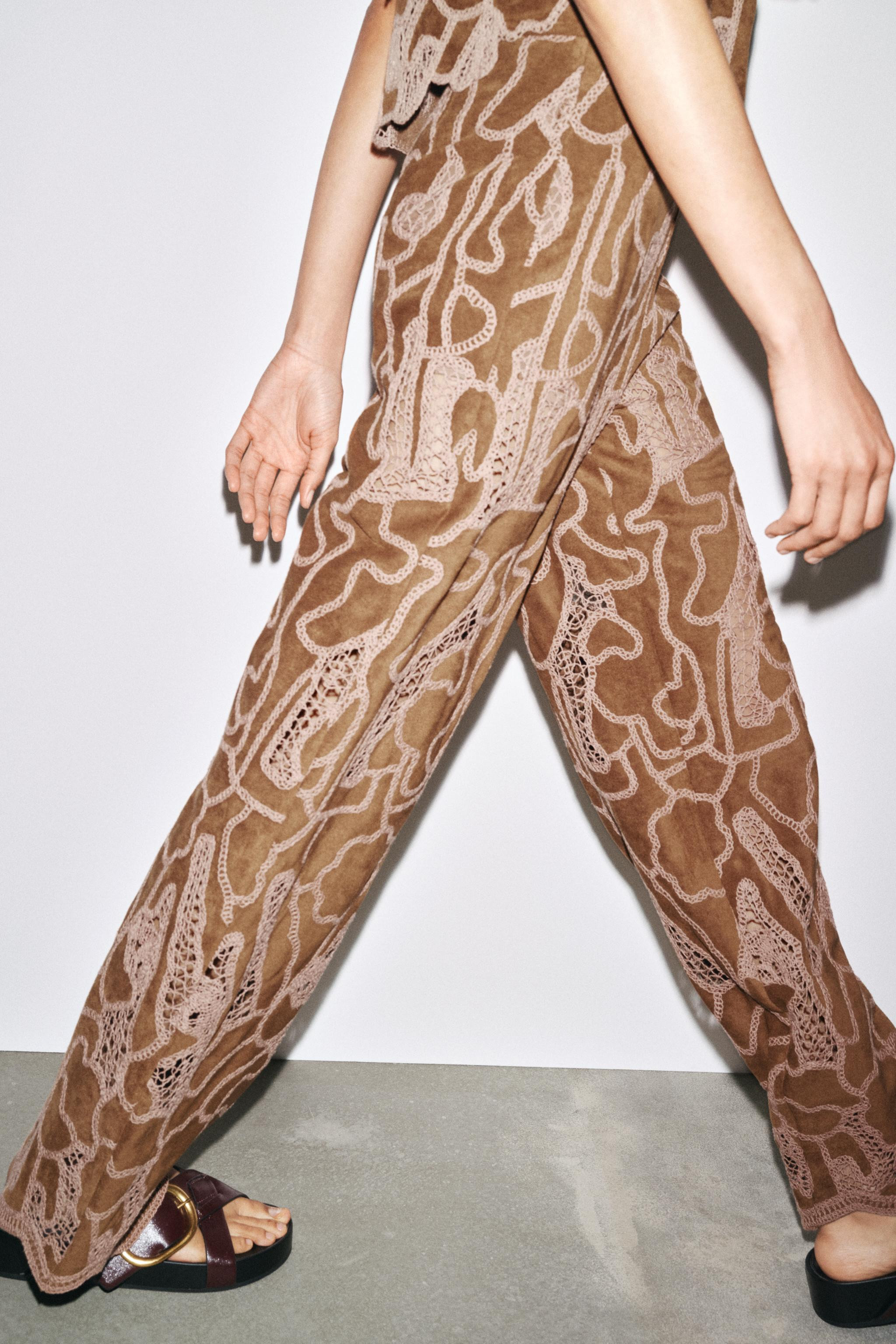 FAUX SUEDE CROCHET PANTS | Zara US