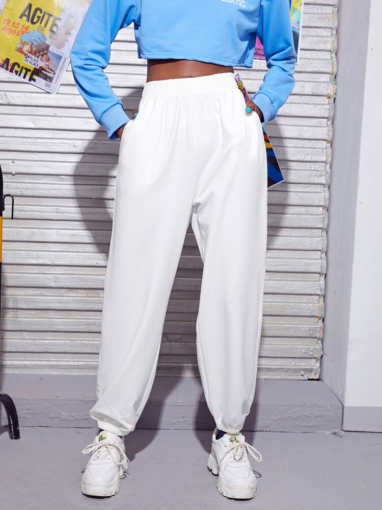 Solid Elastic Waist Sweatpants Without Bag | SHEIN