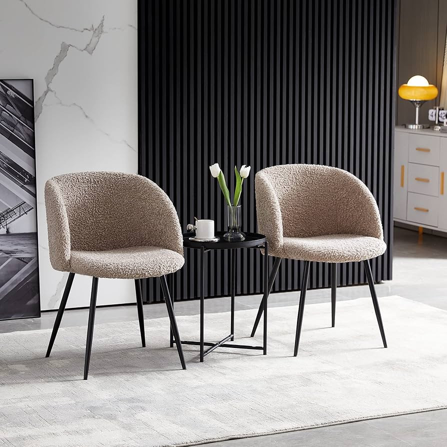 Sherpa Accent Chairs Set of 2,Modern Dining Room Chairs,Vanity Chairs with Armrest and Teddy Faux... | Amazon (US)