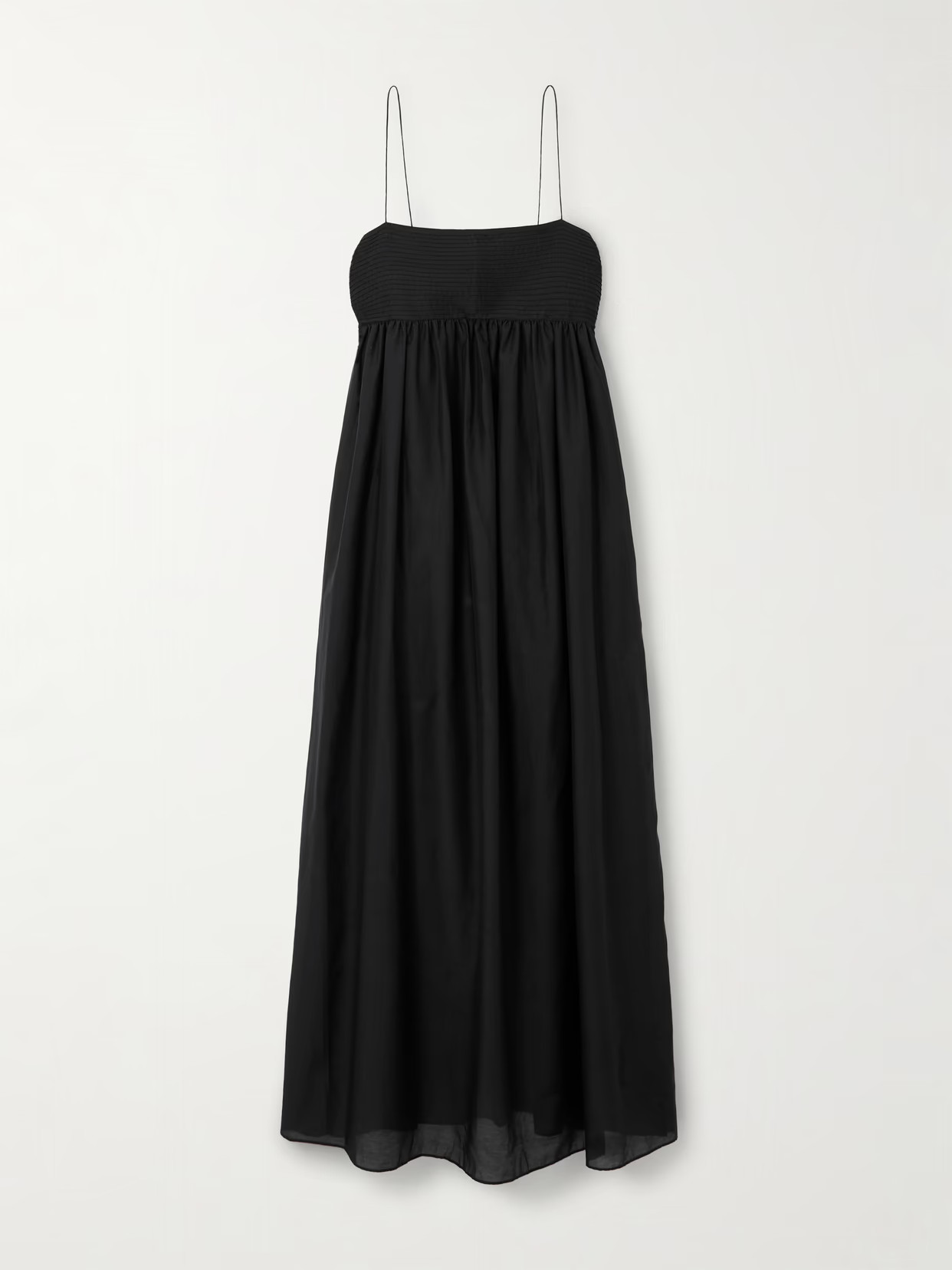 Matteau - Pintucked Organic Cotton And Silk-blend Maxi Dress - Black - 1 | NET-A-PORTER APAC