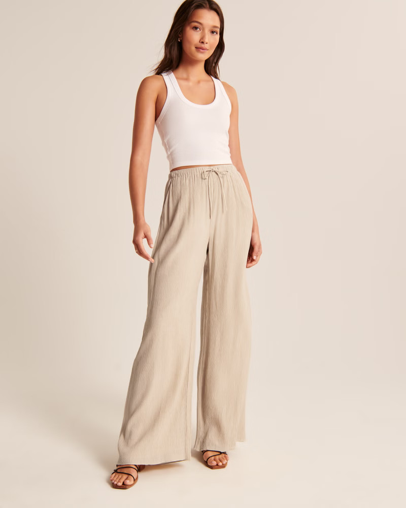 Crinkle Textured Pull-On Wide Leg Pant | Abercrombie & Fitch (US)
