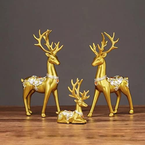 Reindeer Figurine Statues Deluxe Set of 3, Gold Deer Figurine Statue Christmas Deer Ornaments for... | Amazon (US)