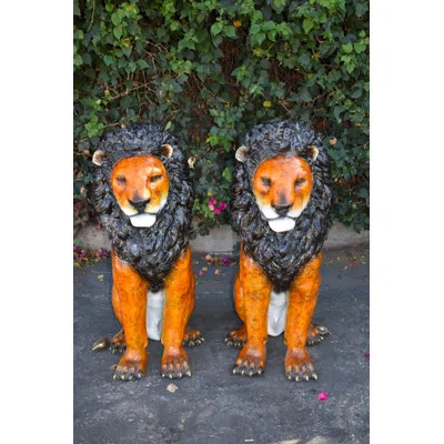 Pair Of Colored Standing Lions Made of Bronze Statue Size: 29" x 44" x 41"H | Wayfair North America