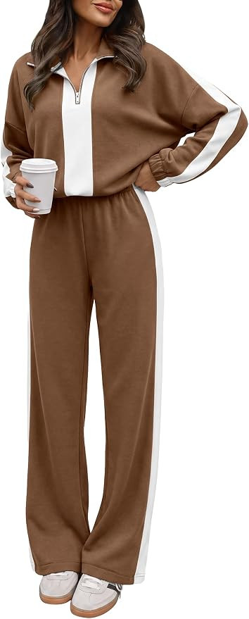 ANRABESS Women's 2 Piece Lounge Set Color Block Tracksuit Sweatsuit | Amazon (US)