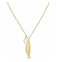 Fish Pendant Necklace for Women Gold Fish Pearl Charm Necklace Sparkly Pearl Ball Chain Necklace ... | Amazon (US)