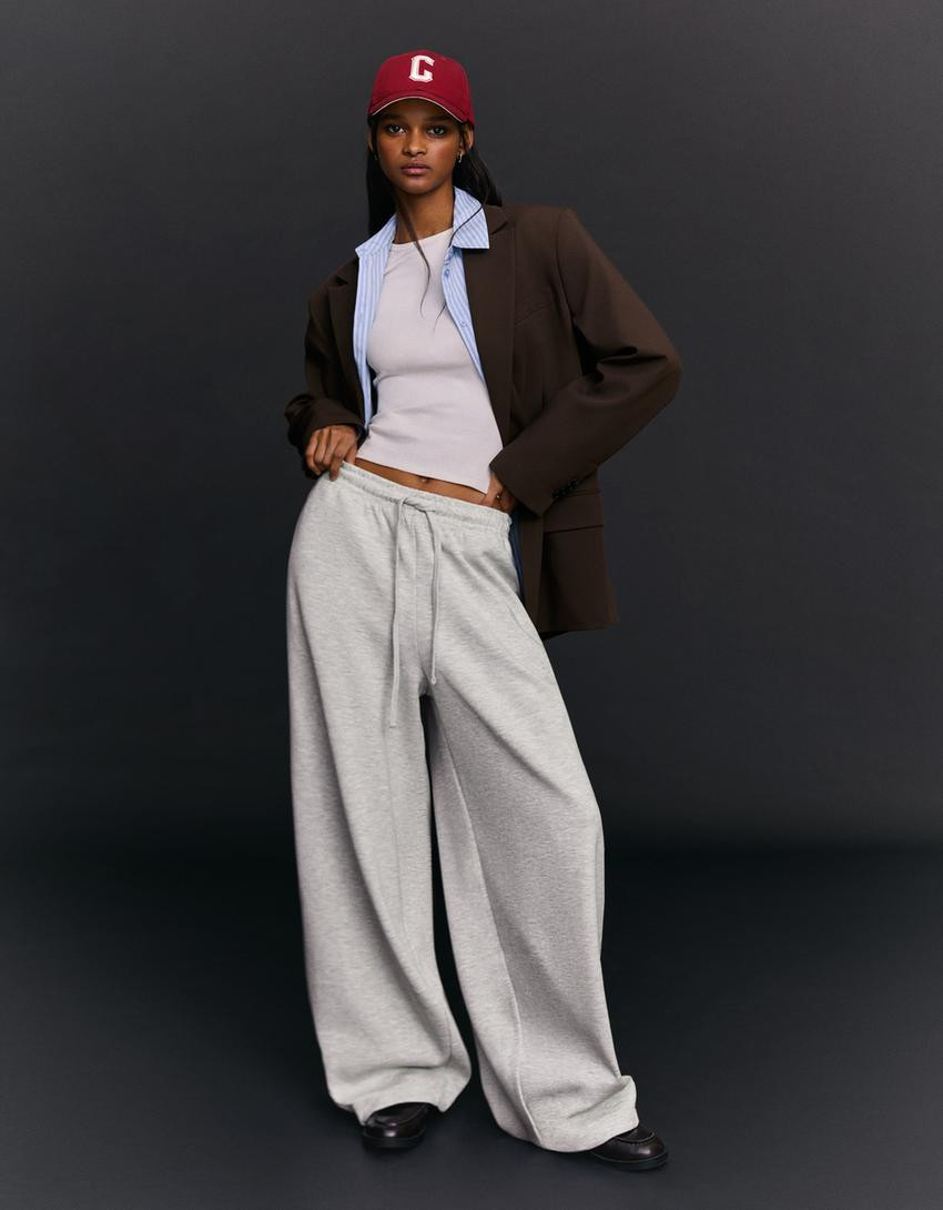 Plush barrel trousers with stoppers - Trousers - Women | Bershka GB