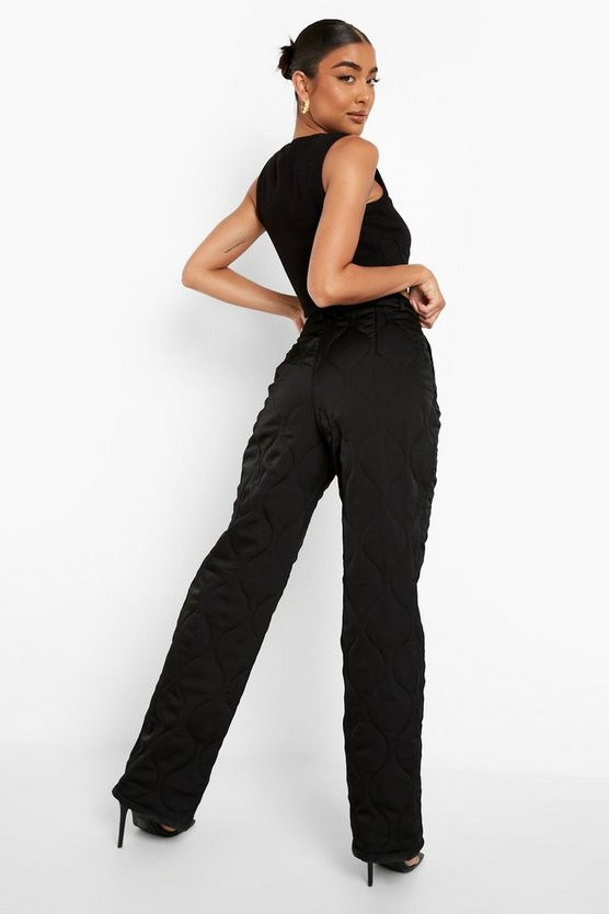Quilted Satin Straight Leg Pants | Boohoo.com (US & CA)