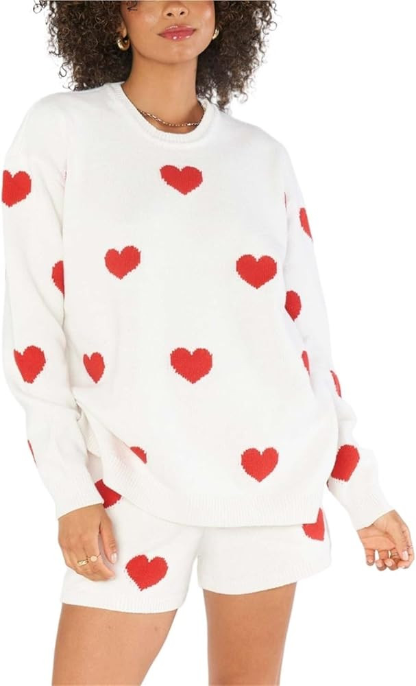 ABPWO Conjunto de pijama de 2 piezas con diseño de corazón de San Valentín para mujer, lindo s... | Amazon (US)