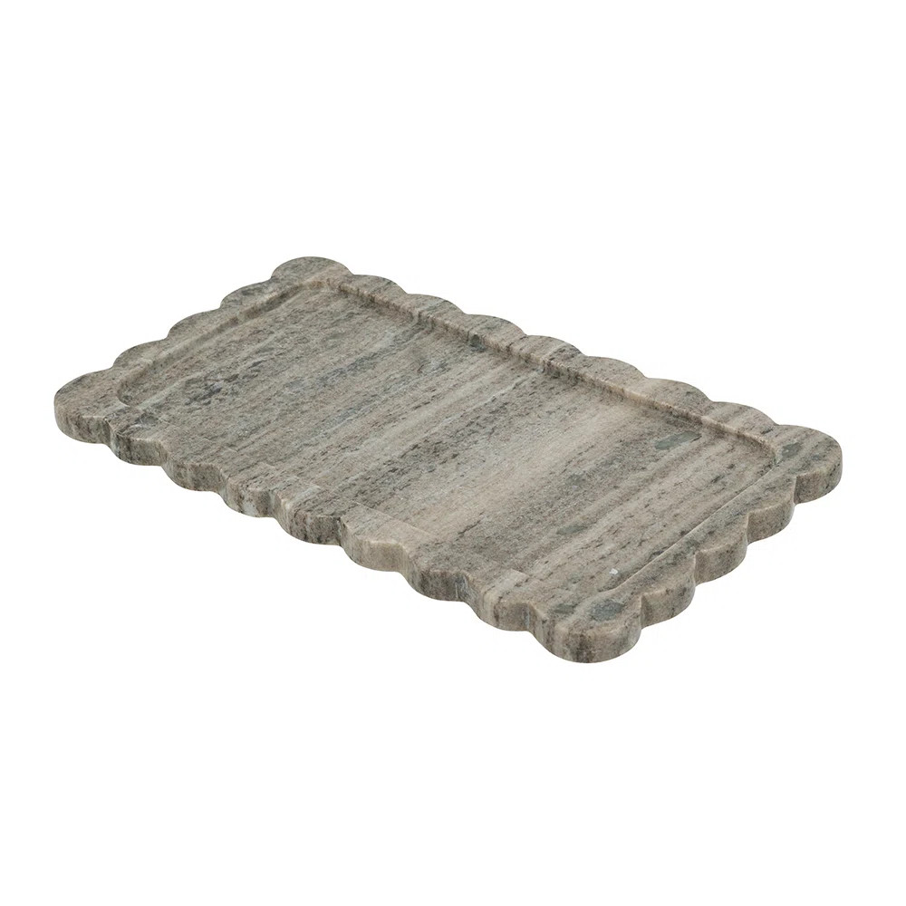 14X8" Scalloped Marble Tray With Natural Grey Finish | Wayfair North America