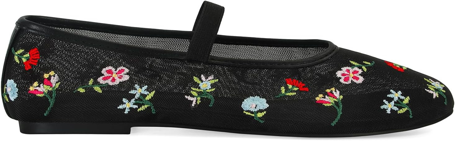 Mesh Ballet Flats for Women Embroidered Floral Mary Jane Flats Comfortable Casual Daily Dress Bal... | Amazon (US)