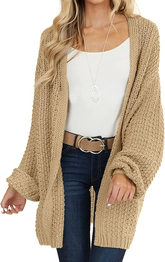 MEROKEETY Women's 2024 Fall Open Front Chunky Knit Sweater Oversized Lantern Sleeve Cardigan Outw... | Amazon (US)