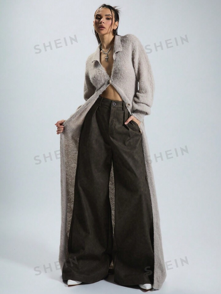 MUSERA Fluffy Knit Longline Cardigan | SHEIN