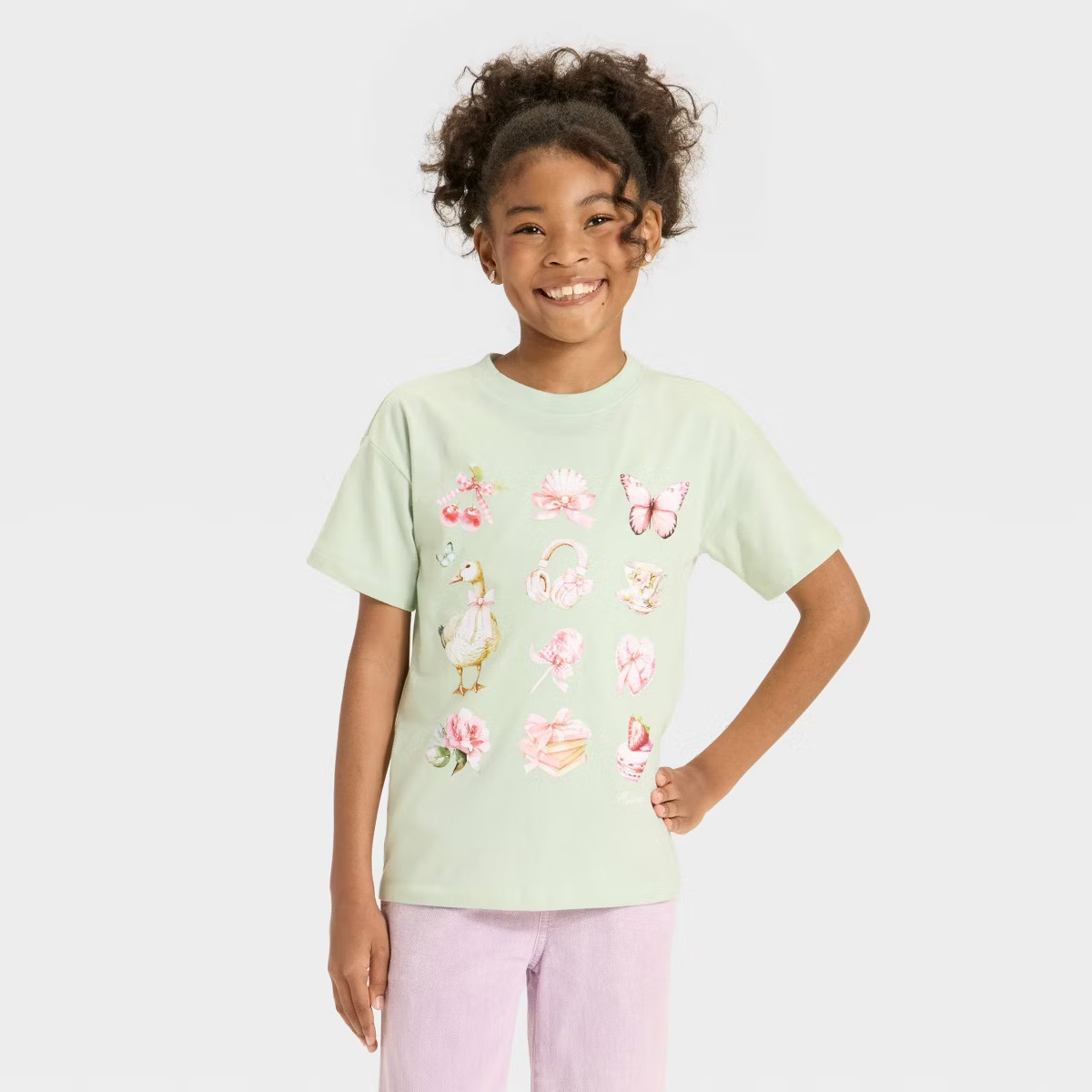 Girls' Short Sleeve Knit Oversized Graphic T-Shirt - Cat & Jack™ - Light Green | Target