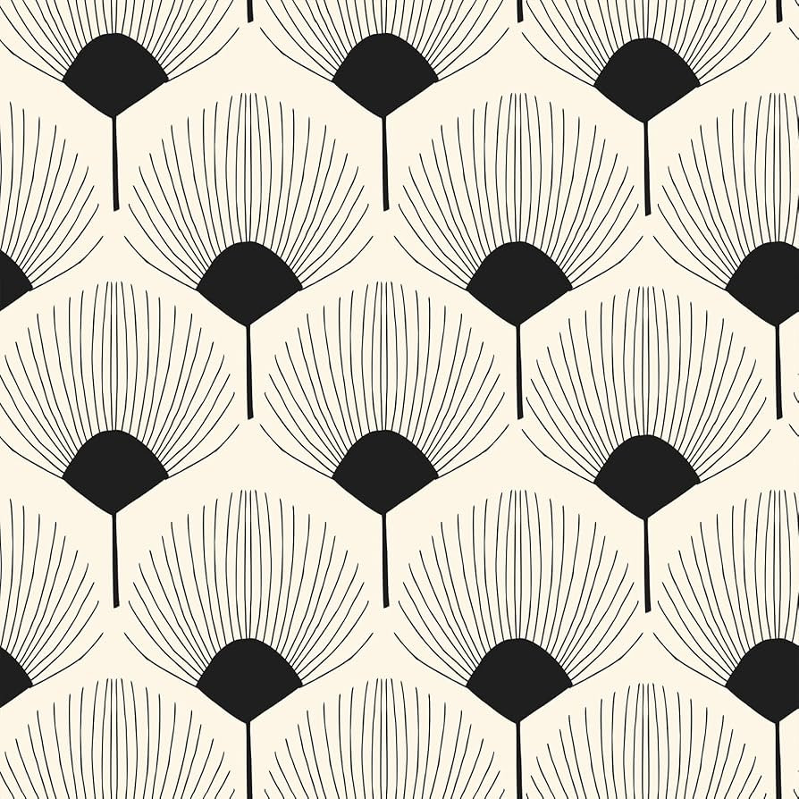 VEELIKE Beige and Black Geometric Peel and Stick Wallpaper Boho Fan Pattern Geometric Wallpaper f... | Amazon (US)
