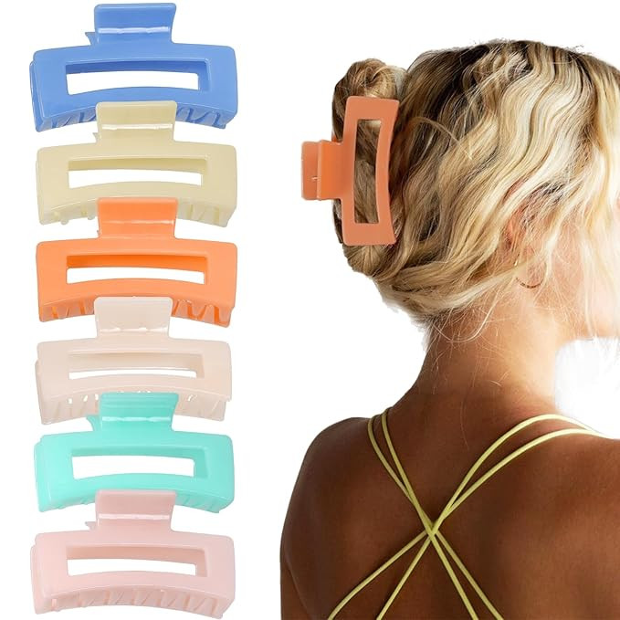 Hair Clip Claw,Candy Color,6pcs Rectangular Colorful Hair Clips for thin/thick/long/short/curly h... | Amazon (US)