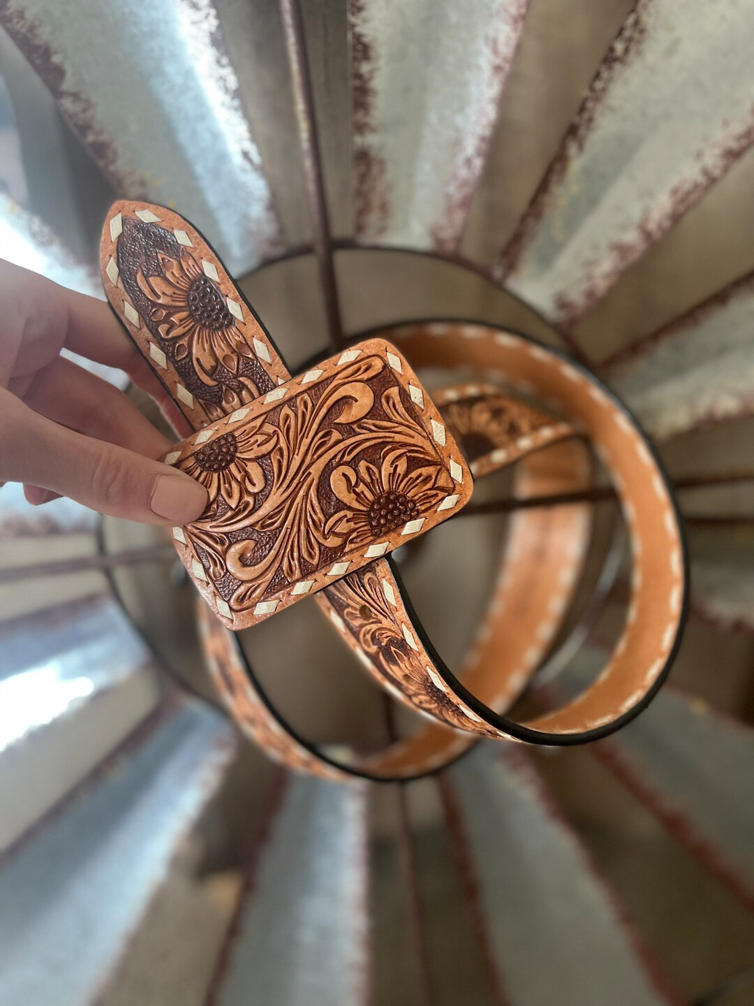 Tooled Leather Flower Belt - Etsy | Etsy (US)