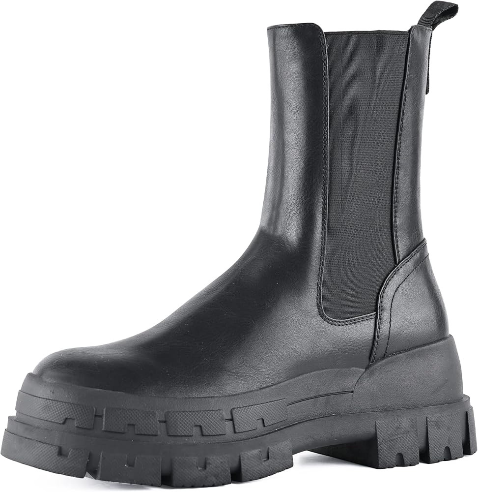 KEIIYJ Men's Platform Cleated Chelsea Slip-On Boots in Lug Sole Elastic Detail(SUPER2) | Amazon (US)