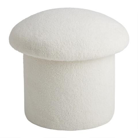 Round Faux Sherpa Mushroom Upholstered Storage Ottoman | World Market