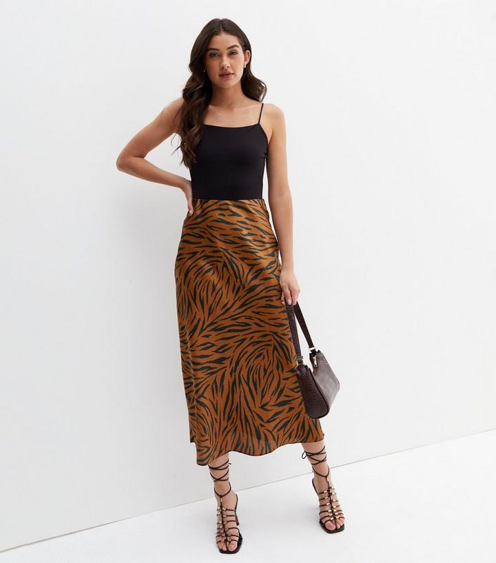 Brown Zebra Print Satin Bias Cut Midi Skirt
						
						Add to Saved Items
						Remove from Sav... | New Look (UK)
