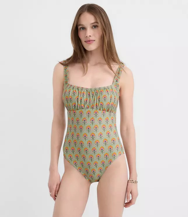 LOFT Beach Garden Ruched One Piece Swimsuit | LOFT