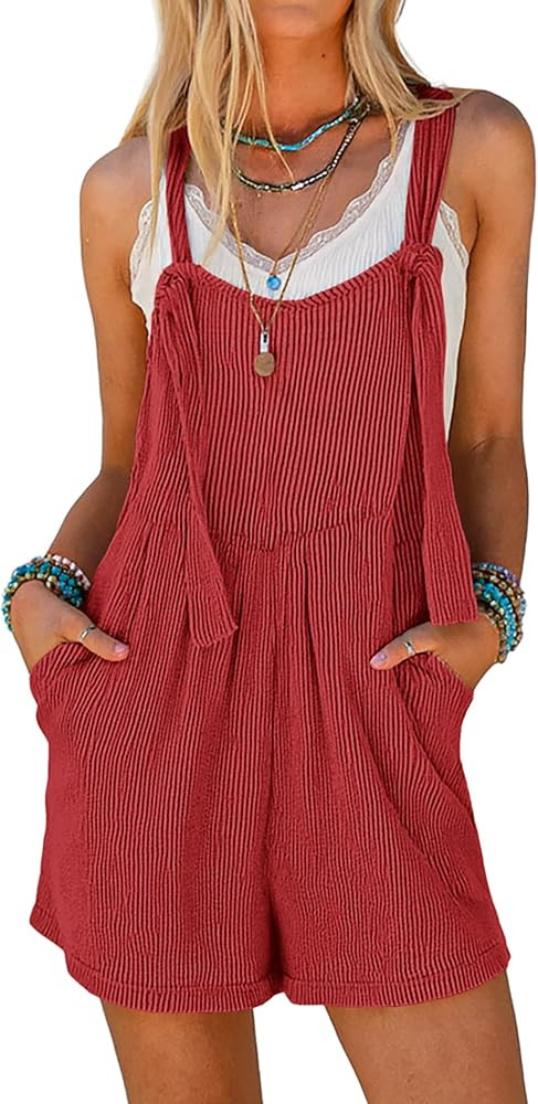 Ekouaer Women's Rompers Jumpsuits Sleeveless Adjustable Ribbed Knit Vacation Beach Travel Overall... | Amazon (US)