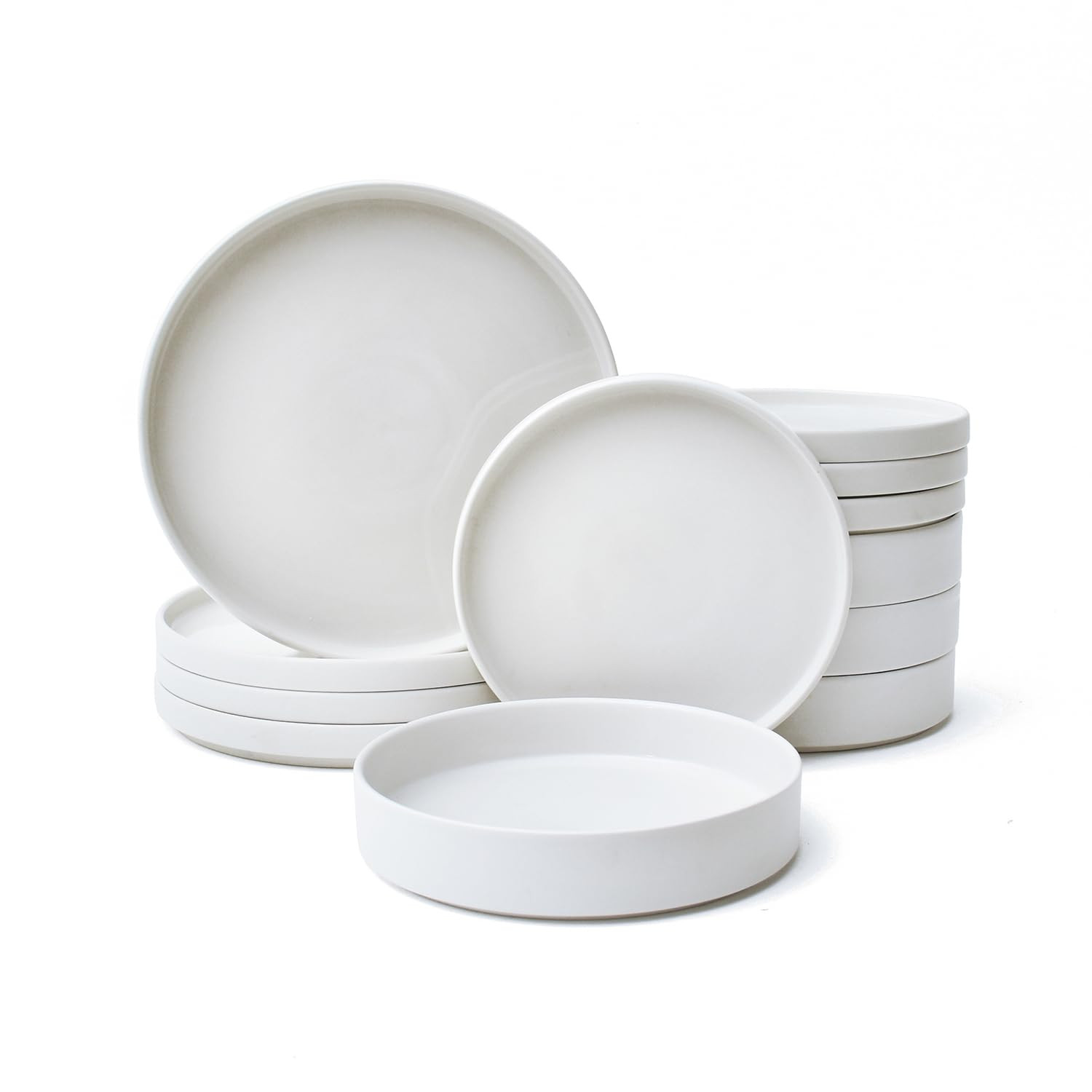 222 Fifth Kaden 12-Piece Modern White Porcelain Dinnerware Set – Service for 4, Plate & Bowl Se... | Amazon (US)