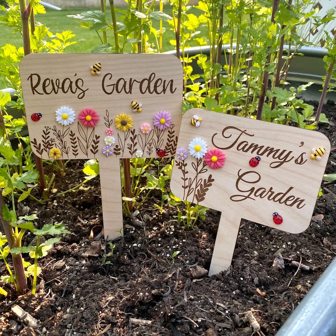 Personalized Garden Marker With Flowers Bees and Ladybugs, Custom Garden Stake, Children's Garden... | Etsy (US)