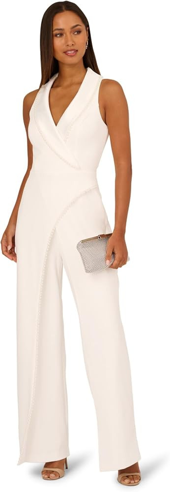Adrianna Papell Womens Pearl Crepe Jumpsuit, Ivory, 8 | Amazon (US)