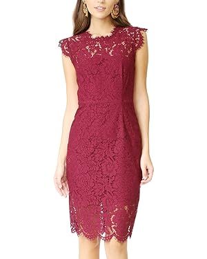 MEROKEETY Women's Sleeveless Lace Floral Elegant Cocktail Dress Crew Neck Knee Length for Party | Amazon (US)