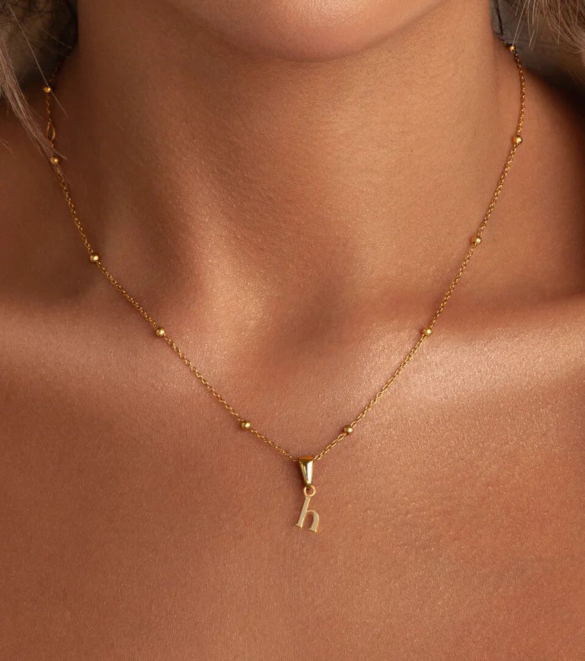Lowercase Initial Sphere Chain Necklace (Gold) | Abbott Lyon